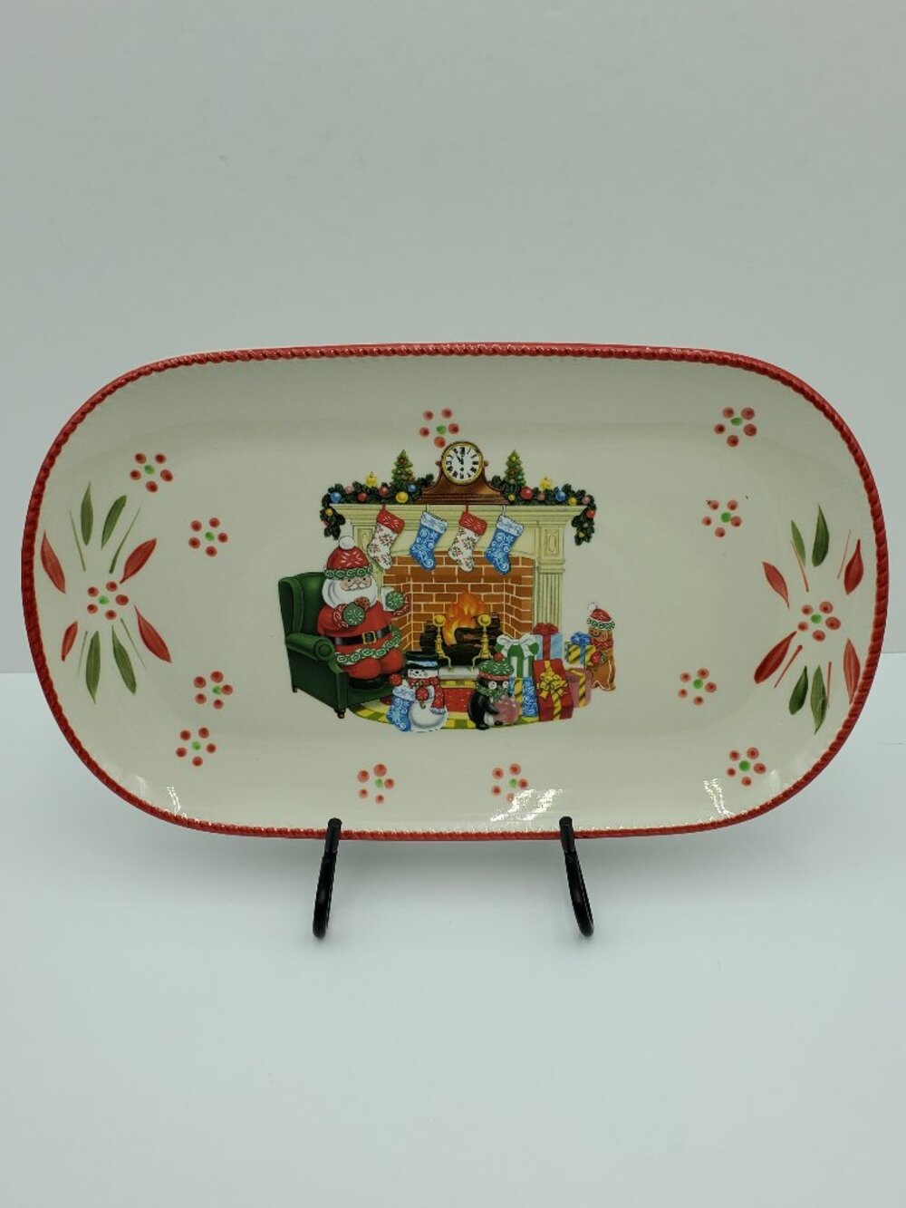 Temp-tations Old World Holiday Christmas Santa Oval Platter Serving Plate